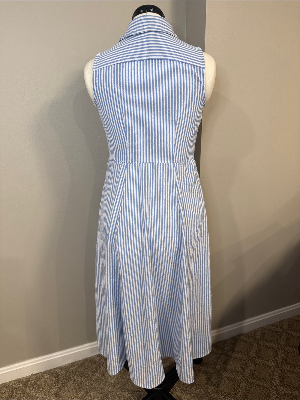 Tommy Hilfiger seersucker collared shirt dress blue and white no belt tie maxi - Picture 5 of 8